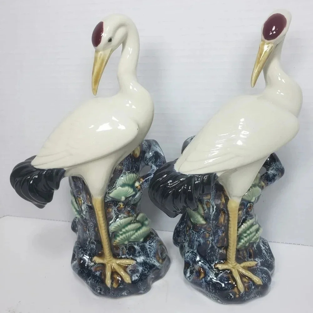 VTG,Majolica Marsh  Egret Birds set of 2 Stork/Heron Vase.